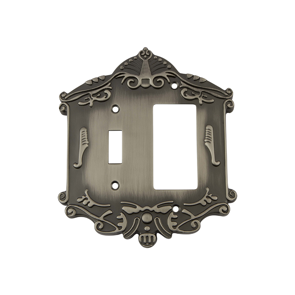 Nostalgic Warehouse VICSWPLTTR Victorian Switch Plate with Toggle and Rocker in Antique Pewter