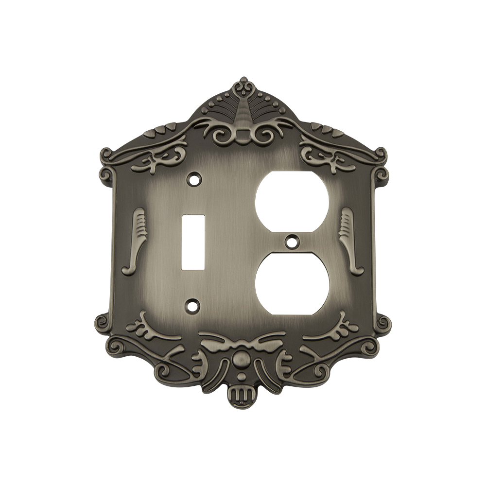Nostalgic Warehouse VICSWPLTTD Victorian Switch Plate with Toggle and Outlet in Antique Pewter