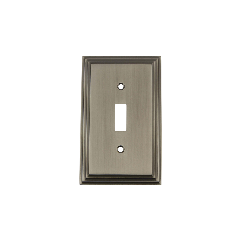 Nostalgic Warehouse DECSWPLTT1 Deco Switch Plate with Single Toggle in Antique Pewter