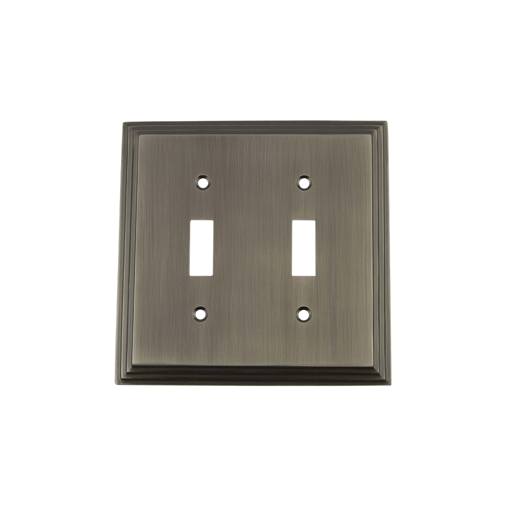 Nostalgic Warehouse DECSWPLTT2 Deco Switch Plate with Double Toggle in Antique Pewter