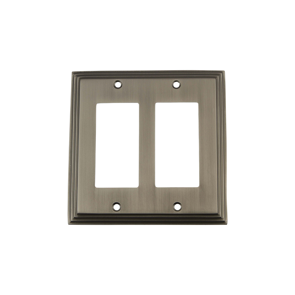 Nostalgic Warehouse DECSWPLTR2 Deco Switch Plate with Double Rocker in Antique Pewter