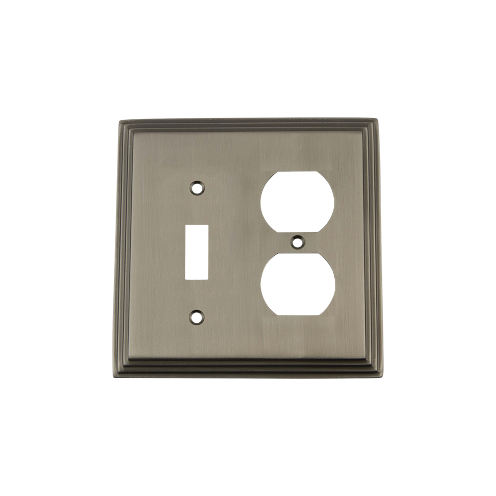 Nostalgic Warehouse DECSWPLTTD Deco Switch Plate with Toggle and Outlet in Antique Pewter