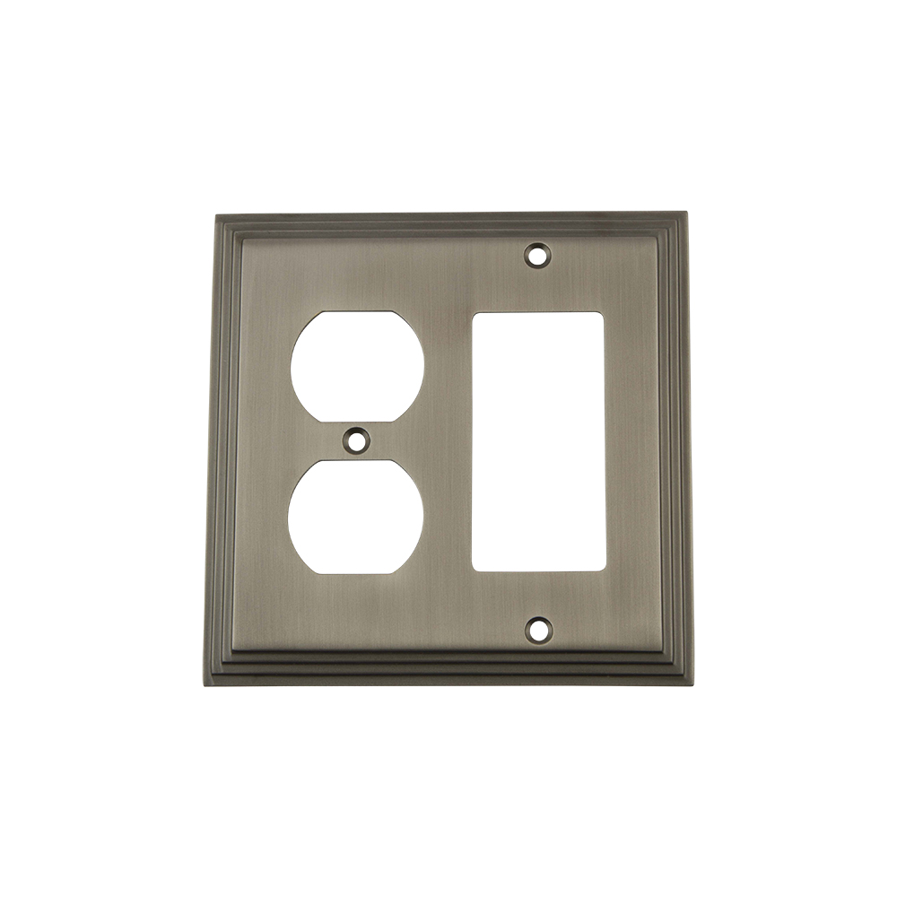 Nostalgic Warehouse DECSWPLTRD Deco Switch Plate with Rocker and Outlet in Antique Pewter