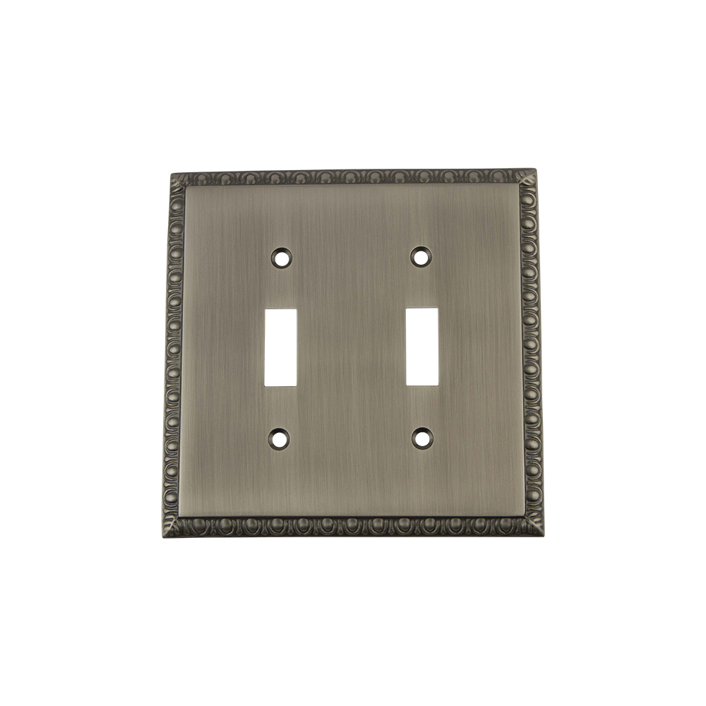 Nostalgic Warehouse EADSWPLTT2 Egg & Dart Switch Plate with Double Toggle in Antique Pewter
