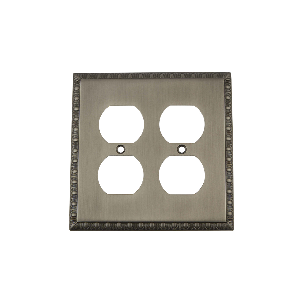 Nostalgic Warehouse EADSWPLTD2 Egg & Dart Switch Plate with Double Outlet in Antique Pewter