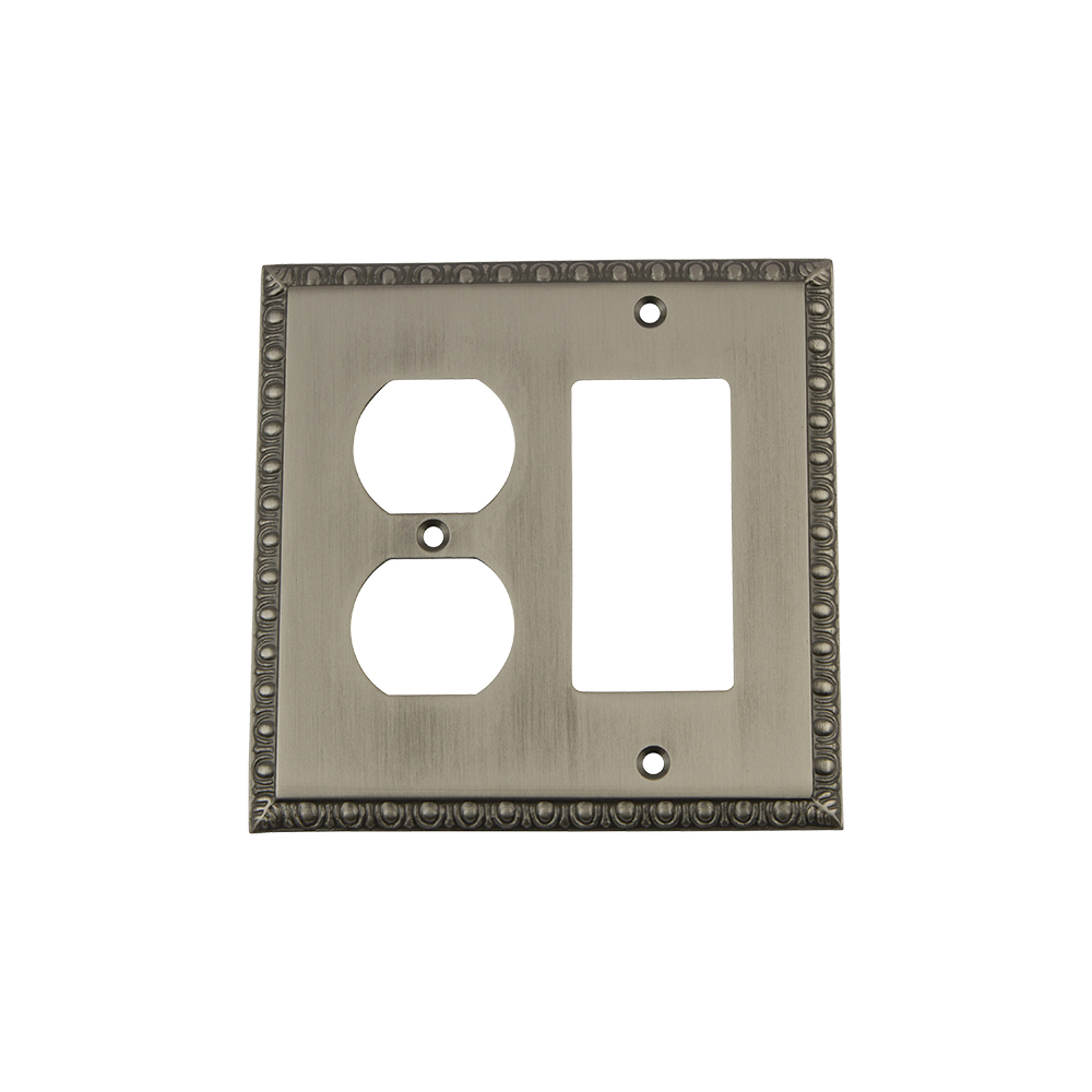 Nostalgic Warehouse EADSWPLTRD Egg & Dart Switch Plate with Rocker and Outlet in Antique Pewter