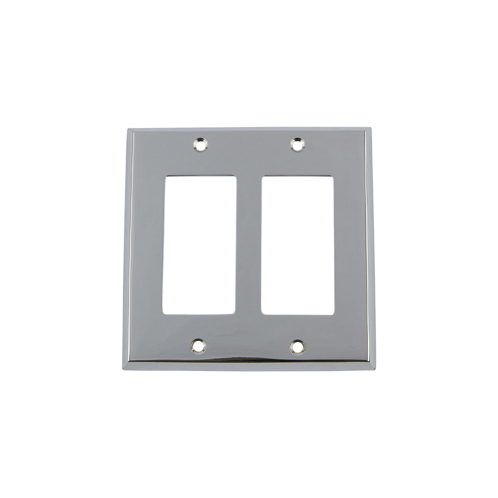 Nostalgic Warehouse NYKSWPLTR2 New York Switch Plate with Double Rocker in Bright Chrome