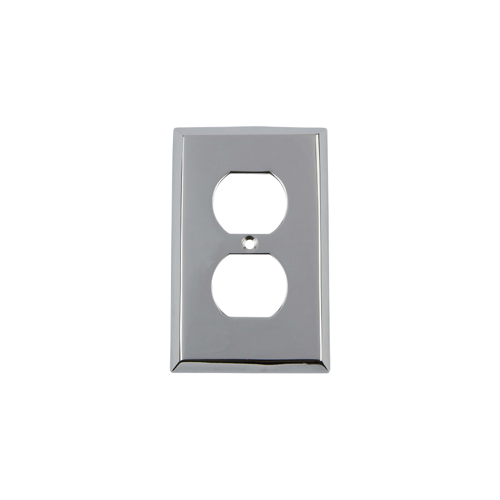 Nostalgic Warehouse NYKSWPLTD New York Switch Plate with Outlet in Bright Chrome