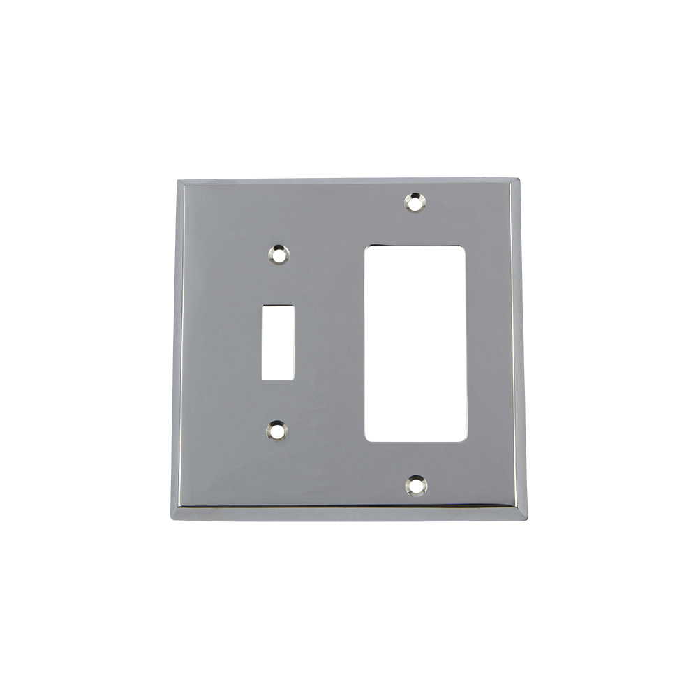 Nostalgic Warehouse NYKSWPLTTR New York Switch Plate with Toggle and Rocker in Bright Chrome