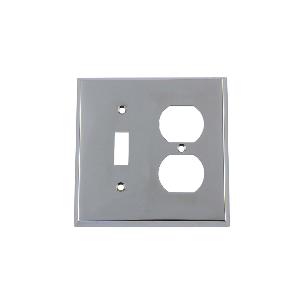 Nostalgic Warehouse NYKSWPLTTD New York Switch Plate with Toggle and Outlet in Bright Chrome