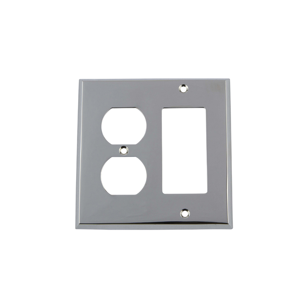 Nostalgic Warehouse NYKSWPLTRD New York Switch Plate with Rocker and Outlet in Bright Chrome