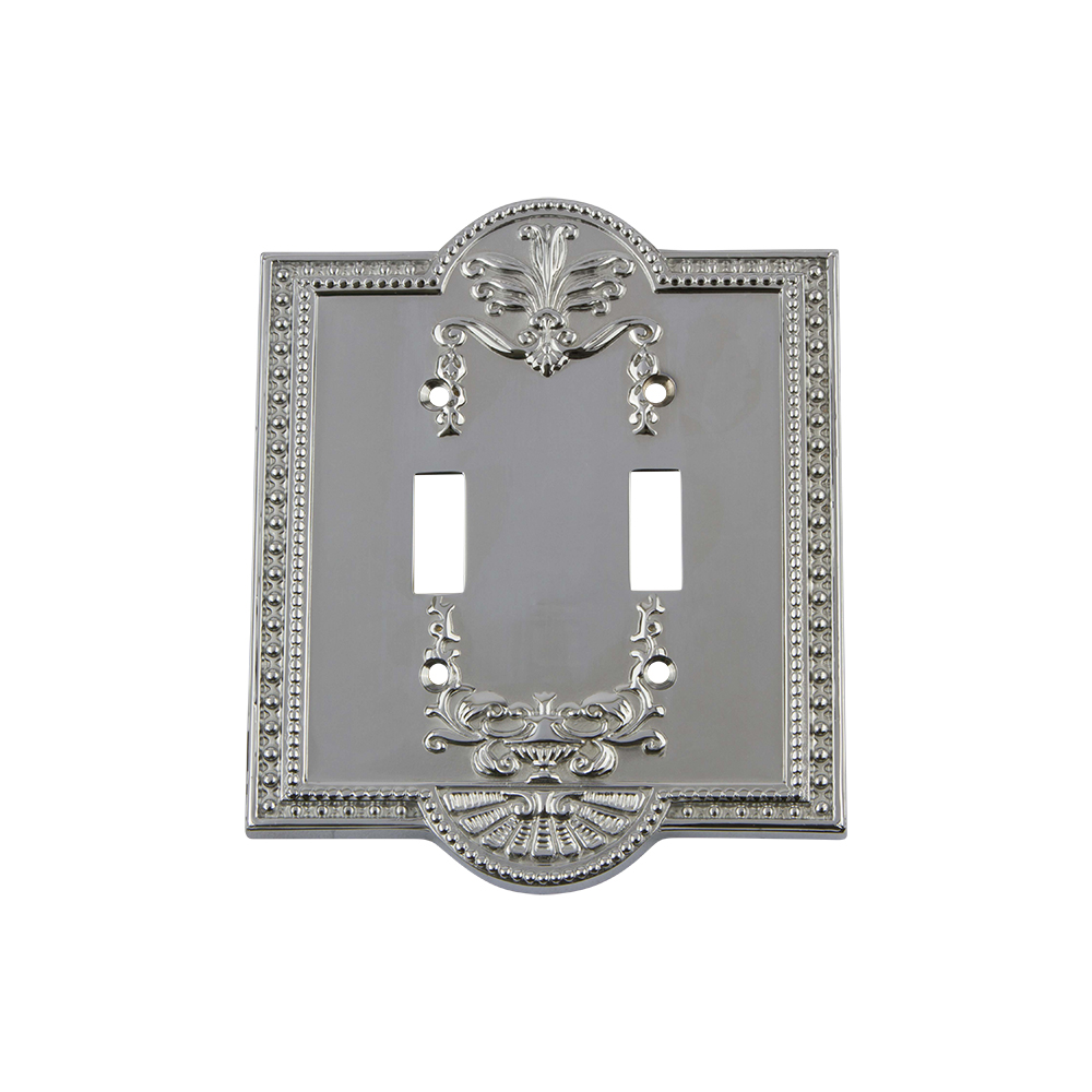 Nostalgic Warehouse MEASWPLTT2 Meadows Switch Plate with Double Toggle in Bright Chrome