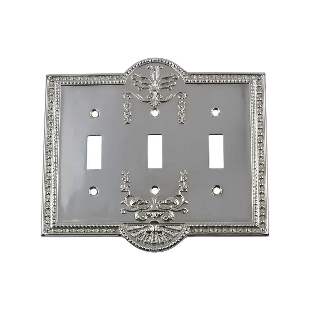 Nostalgic Warehouse MEASWPLTT3 Meadows Switch Plate with Triple Toggle in Bright Chrome