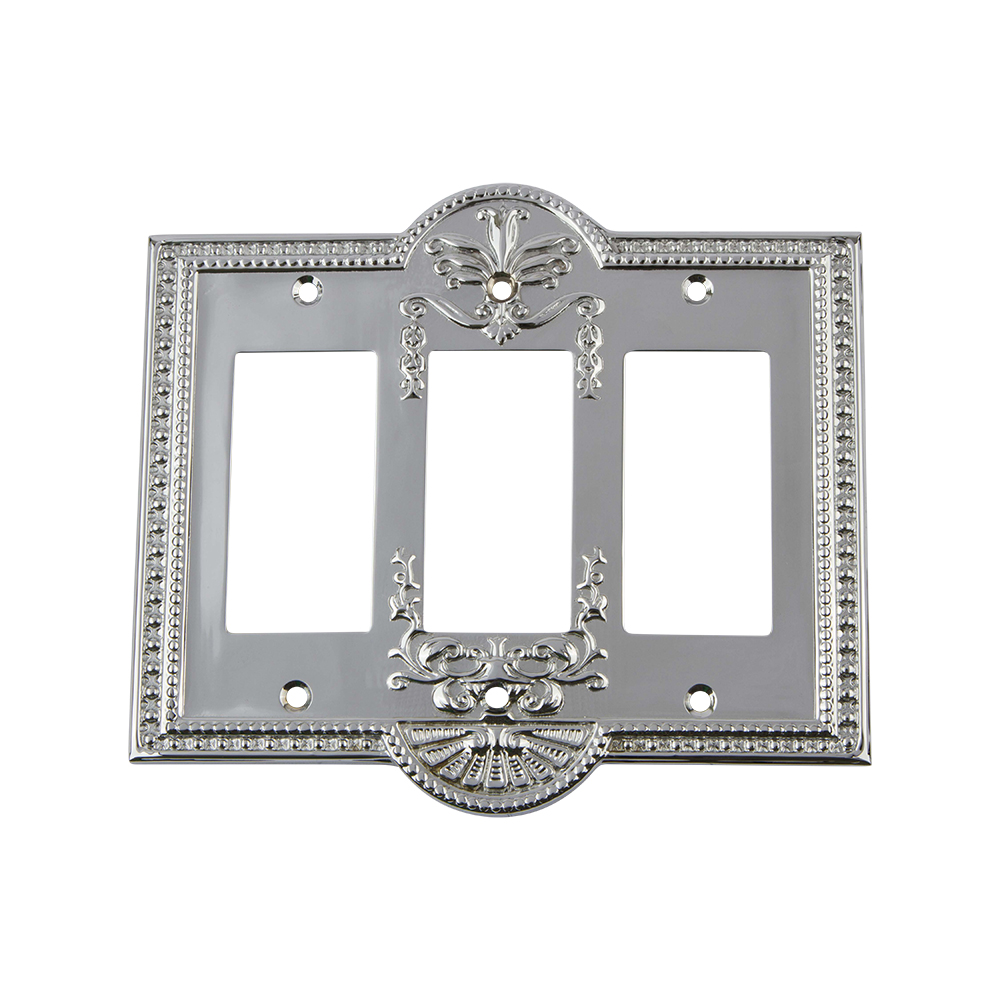 Nostalgic Warehouse MEASWPLTR3 Meadows Switch Plate with Triple Rocker in Bright Chrome