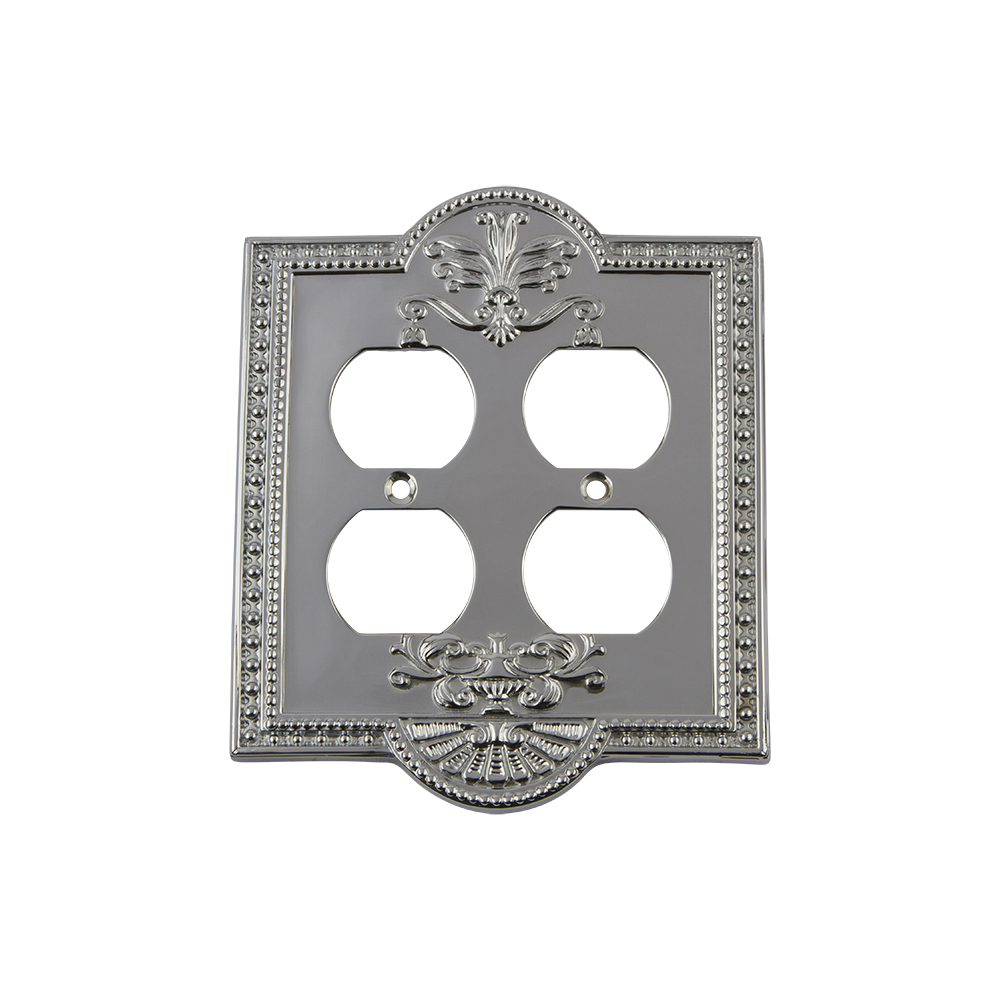 Nostalgic Warehouse MEASWPLTD2 Meadows Switch Plate with Double Outlet in Bright Chrome
