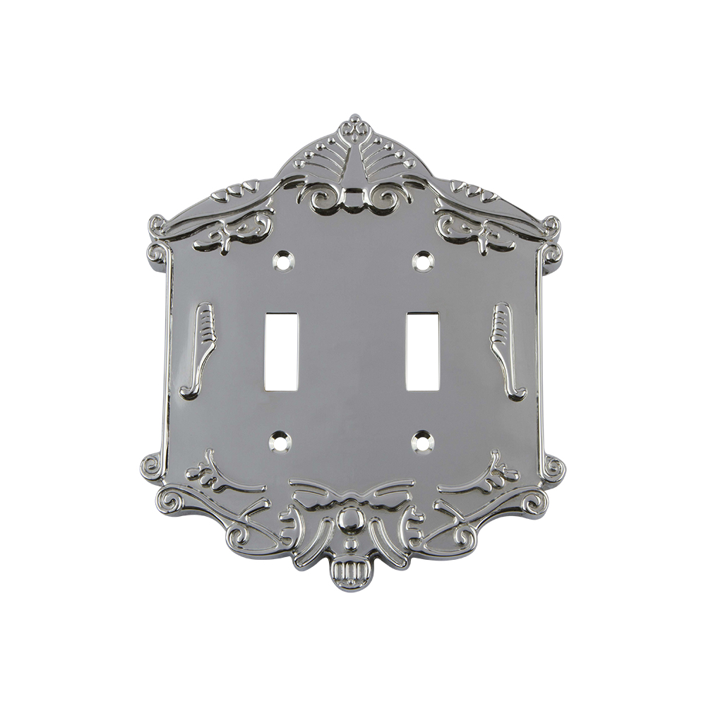 Nostalgic Warehouse VICSWPLTT2 Victorian Switch Plate with Double Toggle in Bright Chrome