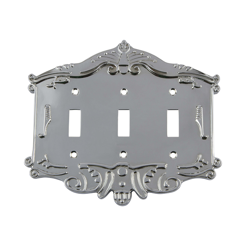 Nostalgic Warehouse VICSWPLTT3 Victorian Switch Plate with Triple Toggle in Bright Chrome