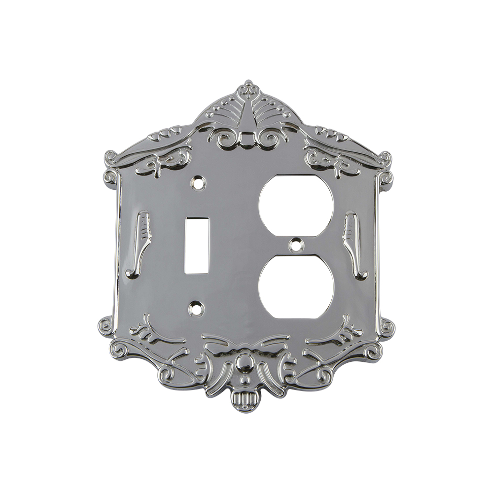 Nostalgic Warehouse VICSWPLTTD Victorian Switch Plate with Toggle and Outlet in Bright Chrome