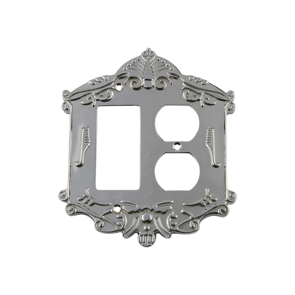 Nostalgic Warehouse VICSWPLTRD Victorian Switch Plate with Rocker and Outlet in Bright Chrome