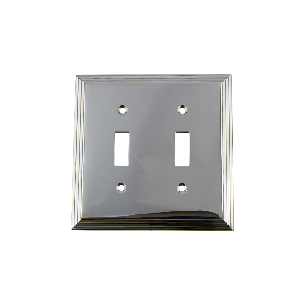 Nostalgic Warehouse DECSWPLTT2 Deco Switch Plate with Double Toggle in Bright Chrome