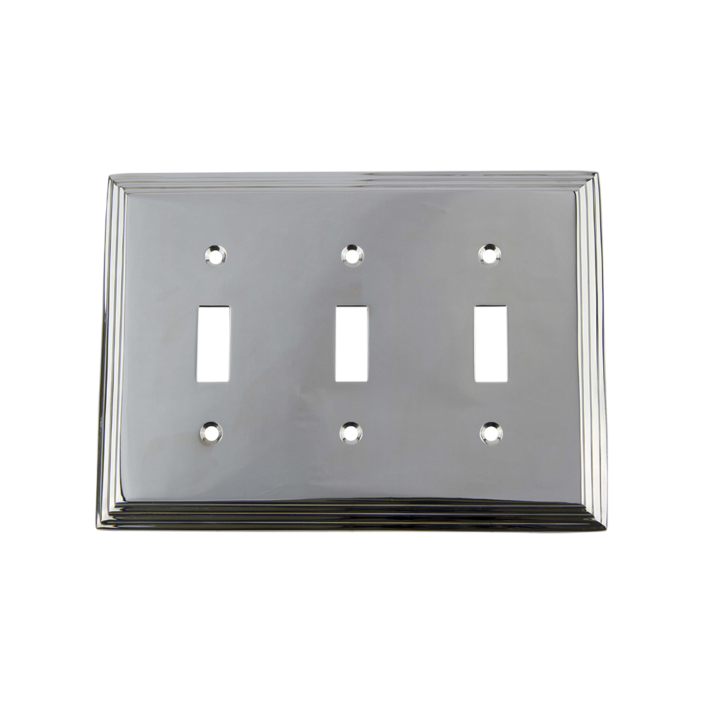 Nostalgic Warehouse DECSWPLTT3 Deco Switch Plate with Triple Toggle in Bright Chrome