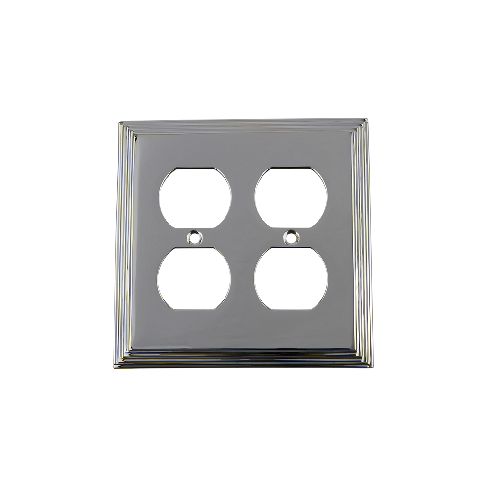 Nostalgic Warehouse DECSWPLTD2 Deco Switch Plate with Double Outlet in Bright Chrome