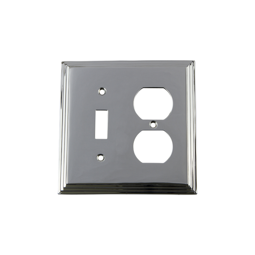 Nostalgic Warehouse DECSWPLTTD Deco Switch Plate with Toggle and Outlet in Bright Chrome