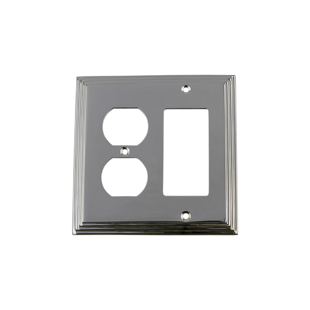 Nostalgic Warehouse DECSWPLTRD Deco Switch Plate with Rocker and Outlet in Bright Chrome