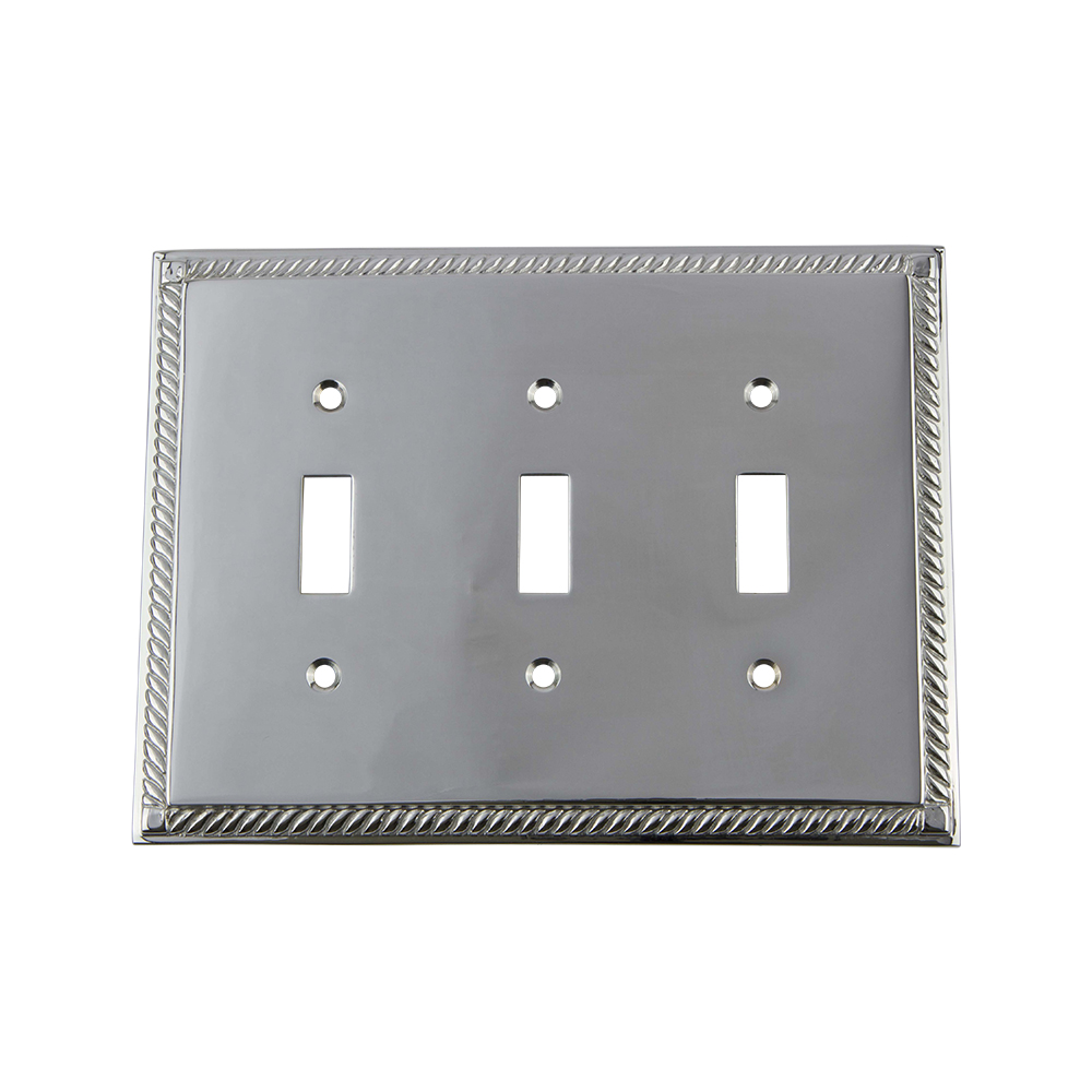 Nostalgic Warehouse ROPSWPLTT3 Rope Switch Plate with Triple Toggle in Bright Chrome