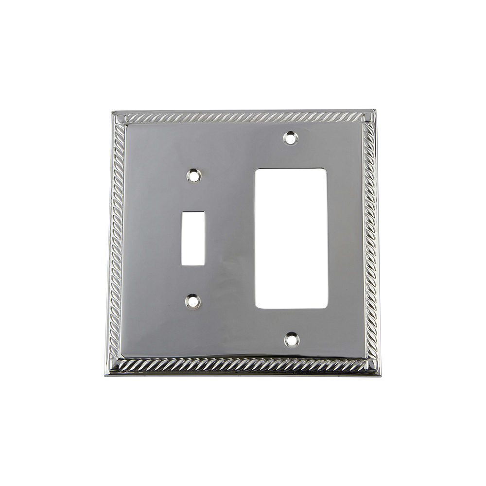 Nostalgic Warehouse ROPSWPLTTR Rope Switch Plate with Toggle and Rocker in Bright Chrome