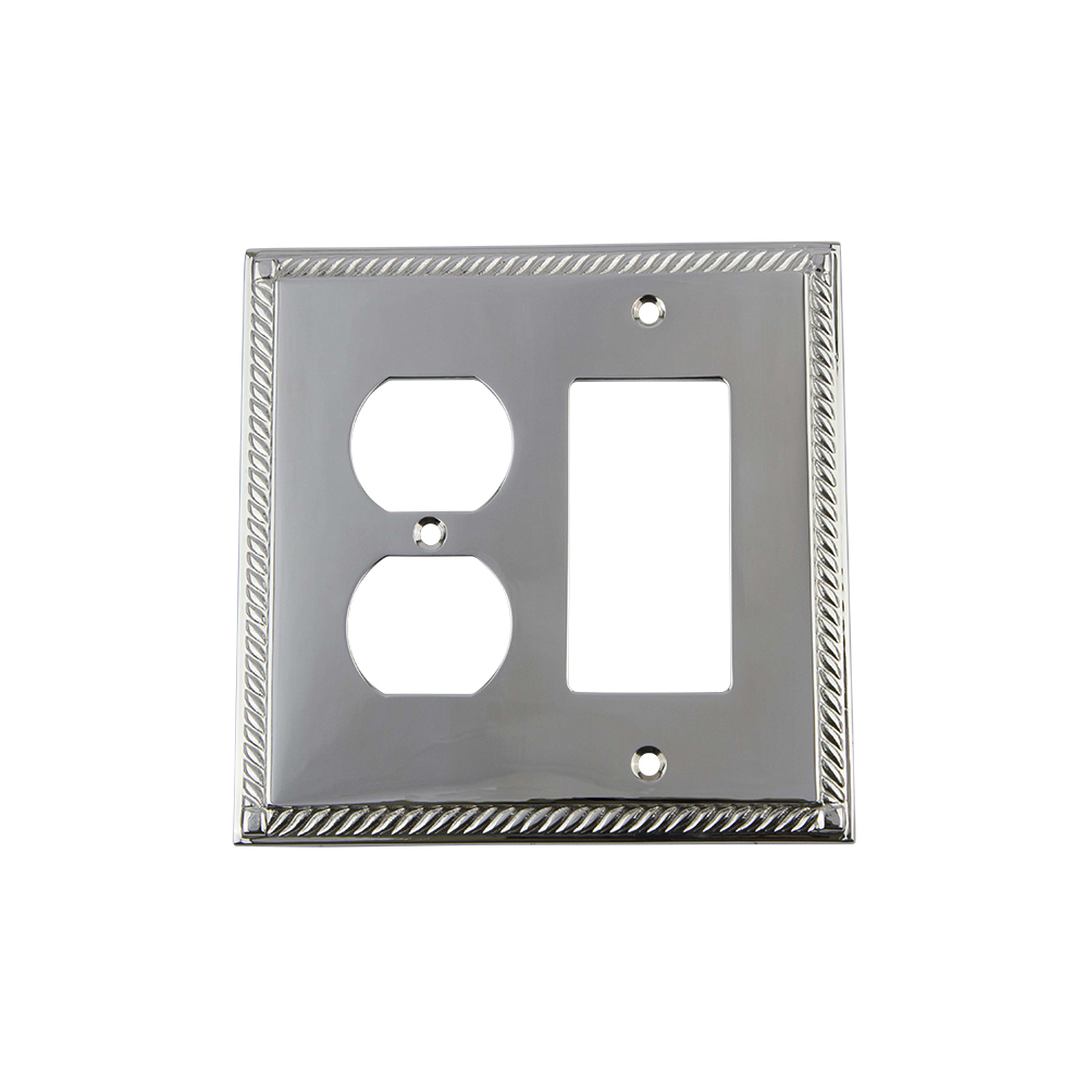 Nostalgic Warehouse ROPSWPLTRD Rope Switch Plate with Rocker and Outlet in Bright Chrome