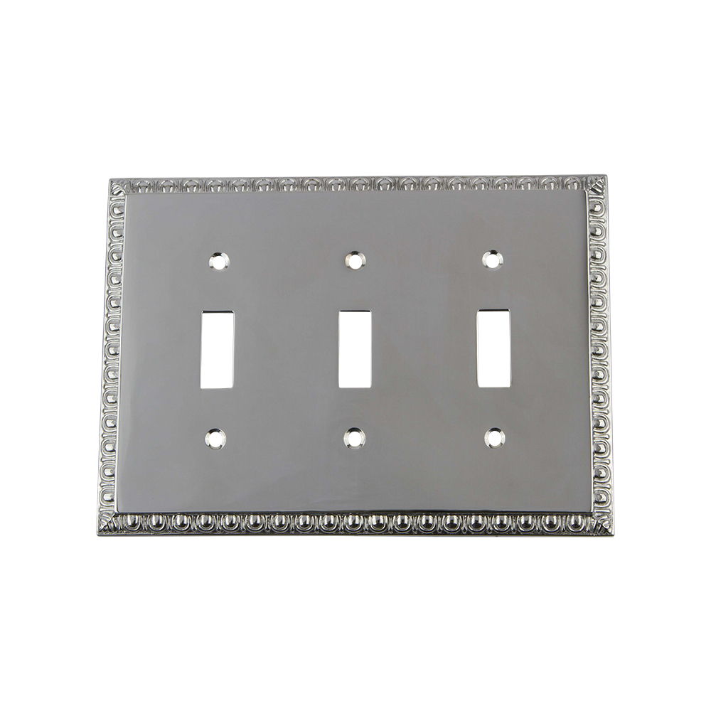 Nostalgic Warehouse EADSWPLTT3 Egg & Dart Switch Plate with Triple Toggle in Bright Chrome
