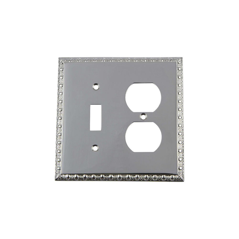 Nostalgic Warehouse EADSWPLTTD Egg & Dart Switch Plate with Toggle and Outlet in Bright Chrome