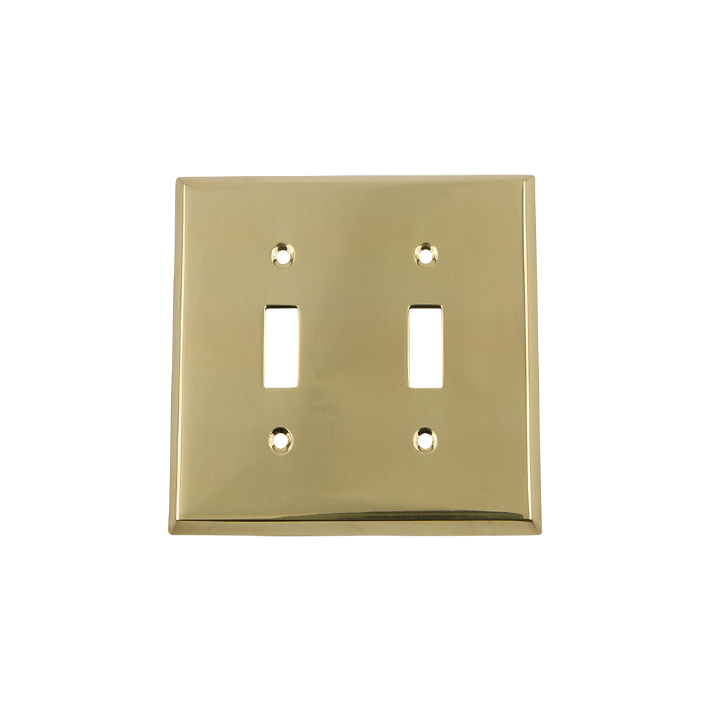 Nostalgic Warehouse NYKSWPLTT2 New York Switch Plate with Double Toggle in Polished Brass
