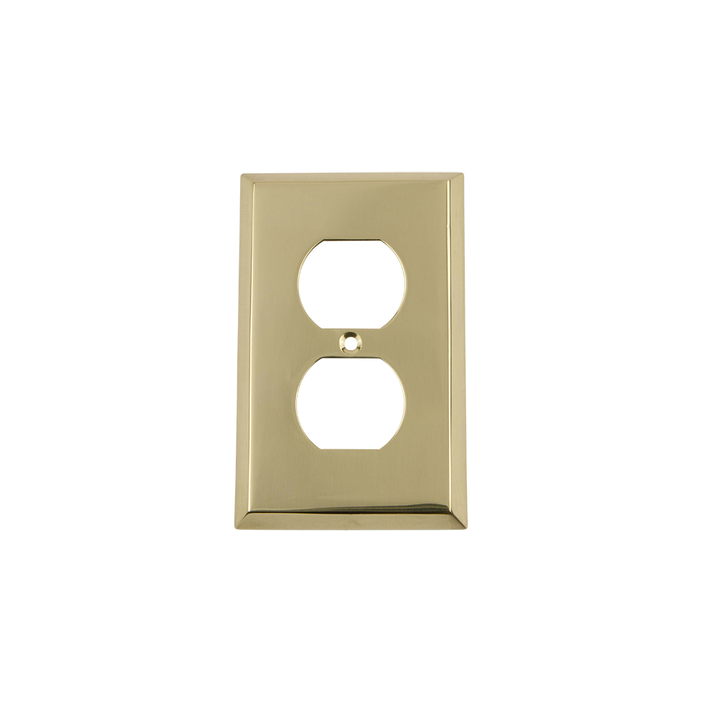 Nostalgic Warehouse NYKSWPLTD New York Switch Plate with Outlet in Polished Brass