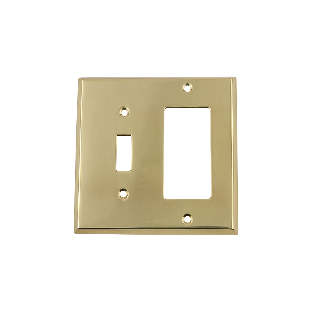 Nostalgic Warehouse NYKSWPLTTR New York Switch Plate with Toggle and Rocker in Polished Brass
