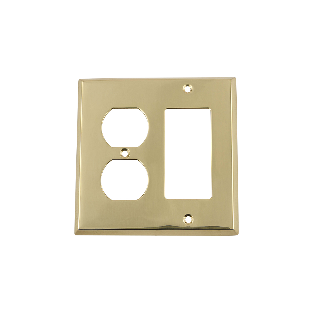 Nostalgic Warehouse NYKSWPLTRD New York Switch Plate with Rocker and Outlet in Polished Brass