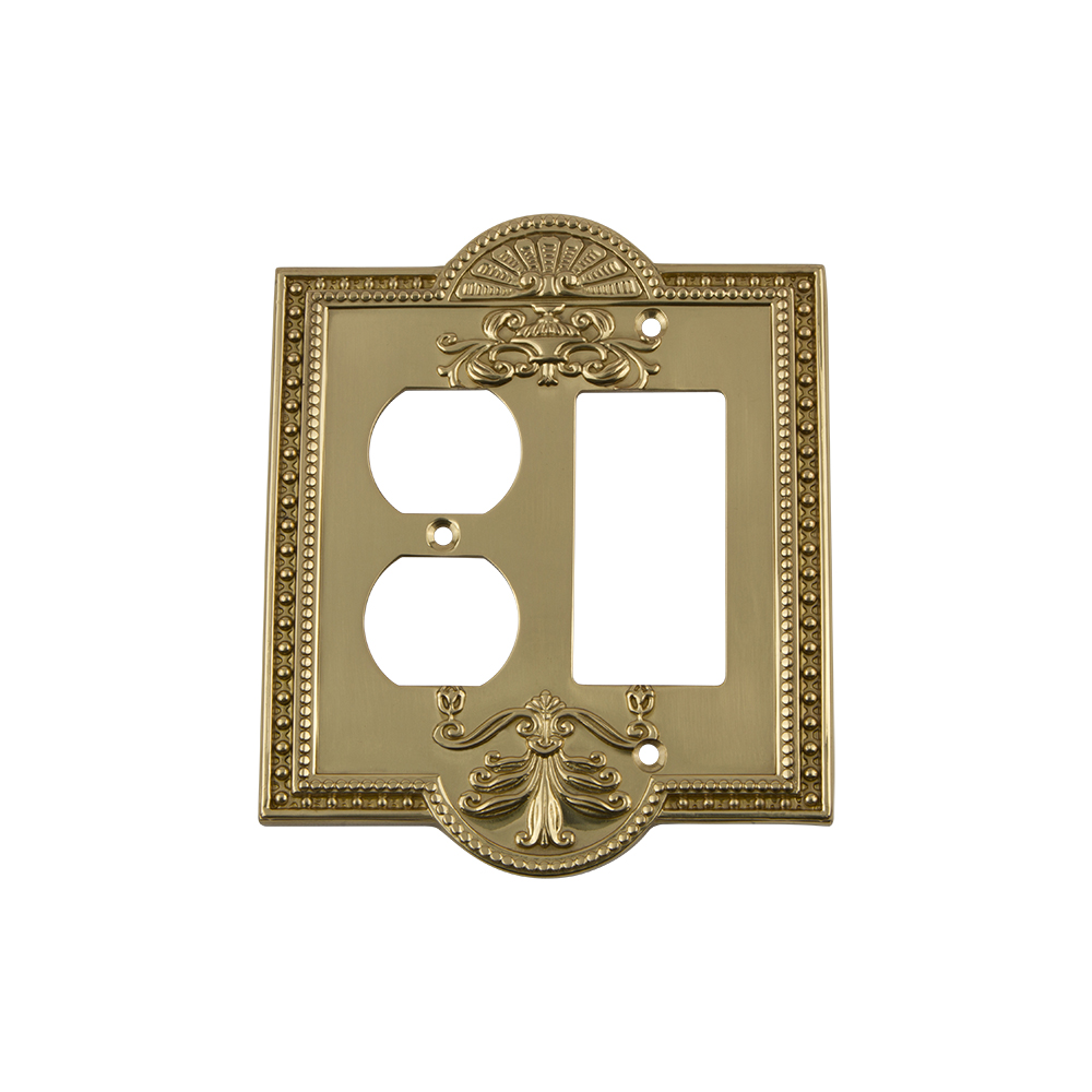 Nostalgic Warehouse MEASWPLTRD Meadows Switch Plate with Rocker and Outlet in Polished Brass