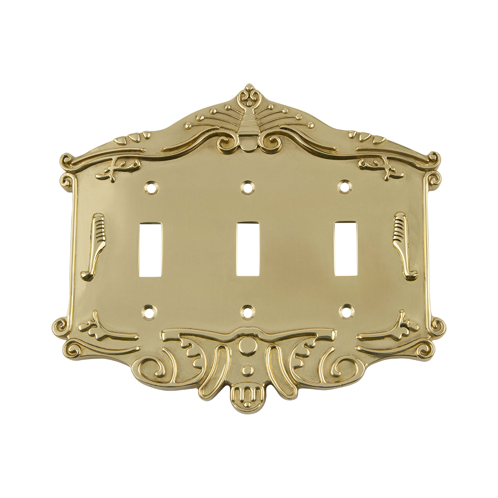 Nostalgic Warehouse VICSWPLTT3 Victorian Switch Plate with Triple Toggle in Polished Brass