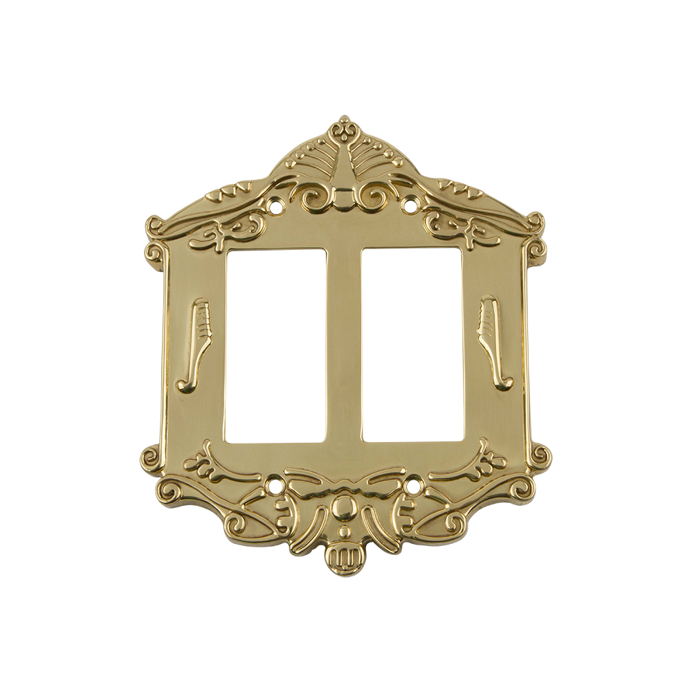 Nostalgic Warehouse VICSWPLTR2 Victorian Switch Plate with Double Rocker in Polished Brass
