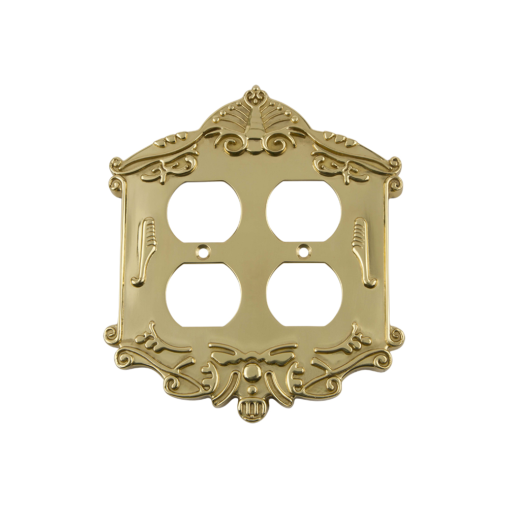 Nostalgic Warehouse VICSWPLTD2 Victorian Switch Plate with Double Outlet in Polished Brass