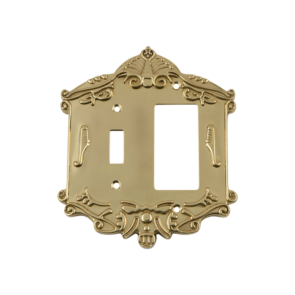 Nostalgic Warehouse VICSWPLTTR Victorian Switch Plate with Toggle and Rocker in Polished Brass