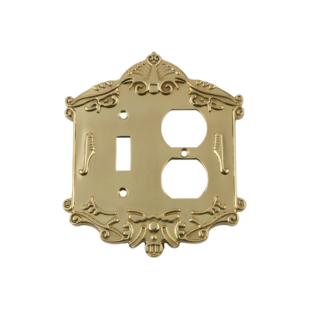 Nostalgic Warehouse VICSWPLTTD Victorian Switch Plate with Toggle and Outlet in Polished Brass