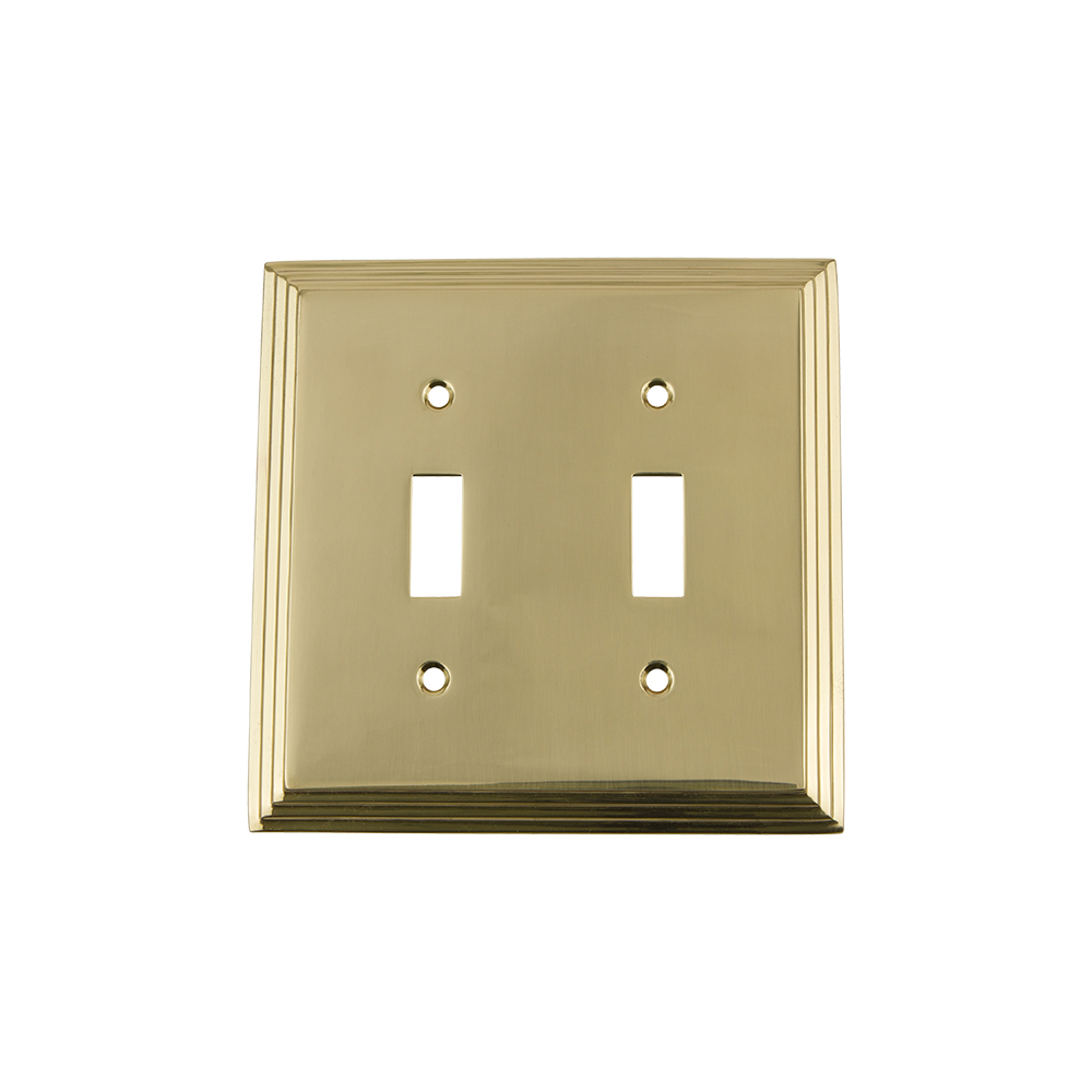 Nostalgic Warehouse DECSWPLTT2 Deco Switch Plate with Double Toggle in Polished Brass