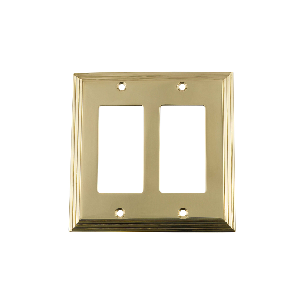 Nostalgic Warehouse DECSWPLTR2 Deco Switch Plate with Double Rocker in Polished Brass