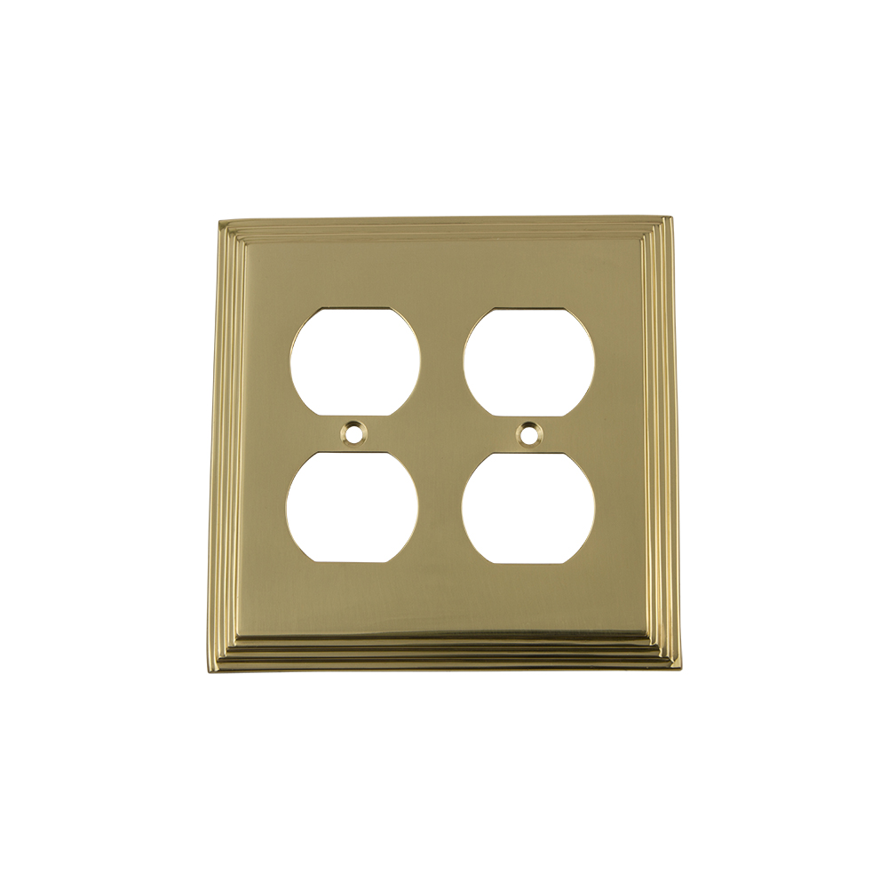 Nostalgic Warehouse DECSWPLTD2 Deco Switch Plate with Double Outlet in Polished Brass
