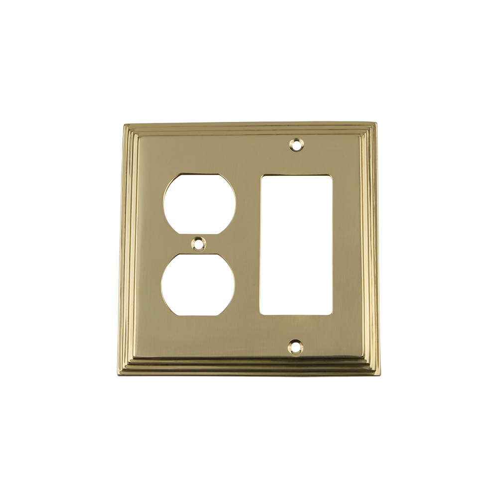 Nostalgic Warehouse DECSWPLTRD Deco Switch Plate with Rocker and Outlet in Polished Brass