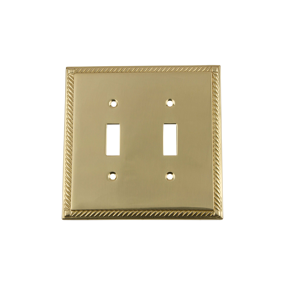 Nostalgic Warehouse ROPSWPLTT2 Rope Switch Plate with Double Toggle in Polished Brass