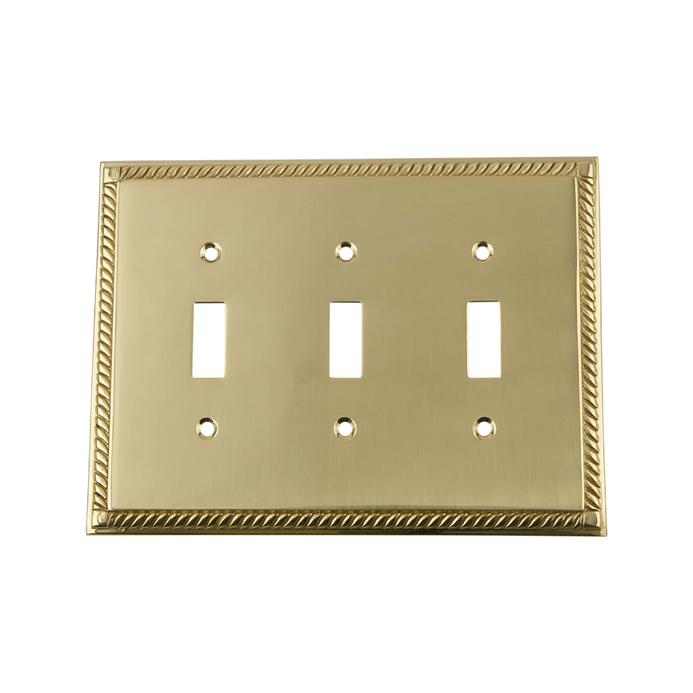 Nostalgic Warehouse ROPSWPLTT3 Rope Switch Plate with Triple Toggle in Polished Brass