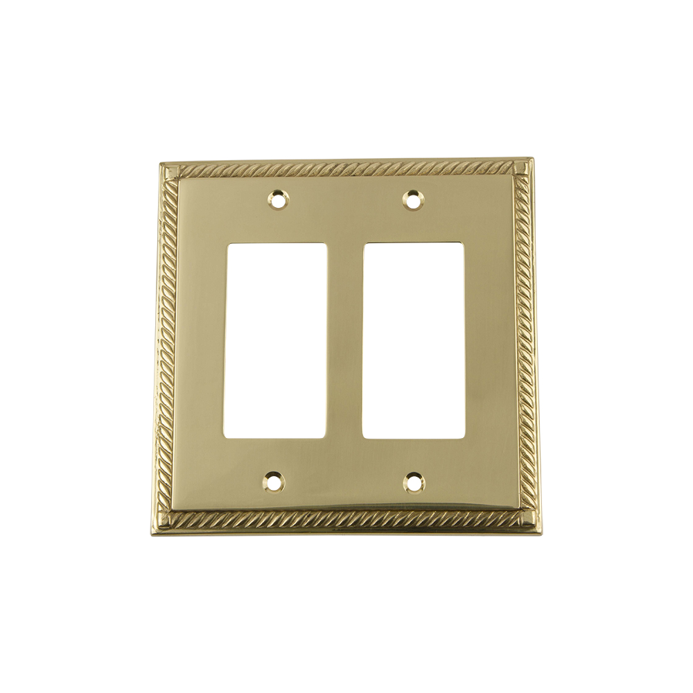 Nostalgic Warehouse ROPSWPLTR2 Rope Switch Plate with Double Rocker in Polished Brass